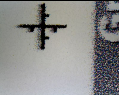In Ryerson’s testing, tiny crop marks were examined to check ink registration between the CMYK channels.