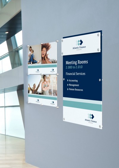 Standoffs are often used in reception areas to mount wayfinding signage, images or artwork.