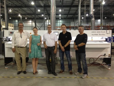 Pictured left to right are: Pierre Péloquin, owner of VIP; Christina Lefebvre, sales and marketing manager for TG Graphics; Claude Joly, purchasing director for VIP; Manuel Kalt, export sales manager for Matic; and Ben D’Errico, finishing specialist for VIP.