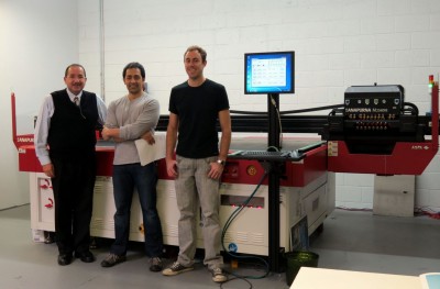 Pictured left to right are: George Henry, inkjet sales representative for Agfa Graphics; Ray Garcia of Posterjack; and Timothy Fraught, president of Online Print Décor.