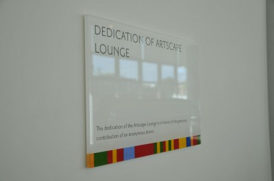 Donors are recognized throughout the facility with clear acrylic panels with a printed finish.
