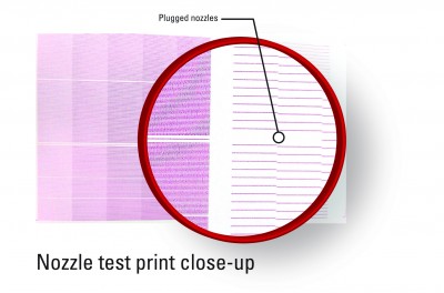 Plugged nozzles can result in printing errors and wasted graphics.