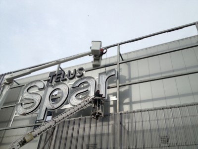 Careful precision and timing were required as the crew members worked together to manoeuvre the letters into place and attach them.