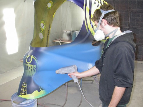 A heat gun is used to cure the base paints.
