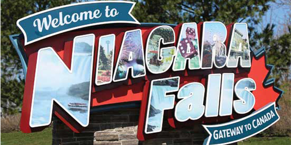 Niagara Falls welcome sign mimics vintage postcard - Sign Media