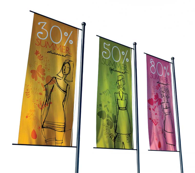 Larger air holes in fabric will allow wind to pass through digitally printed banners.