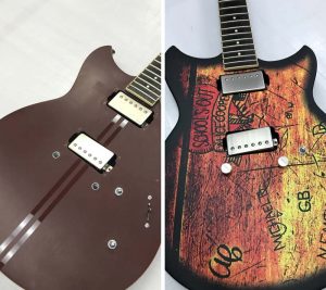 Phillips Signs used supercast film for the appearance of weathered wood on a guitar.