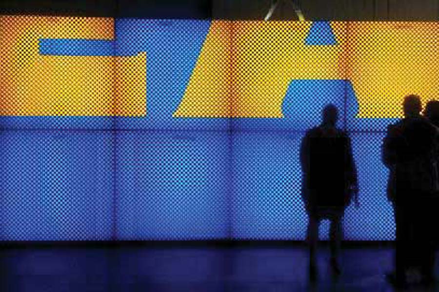 The sign’s illumination is tested prior to installation.