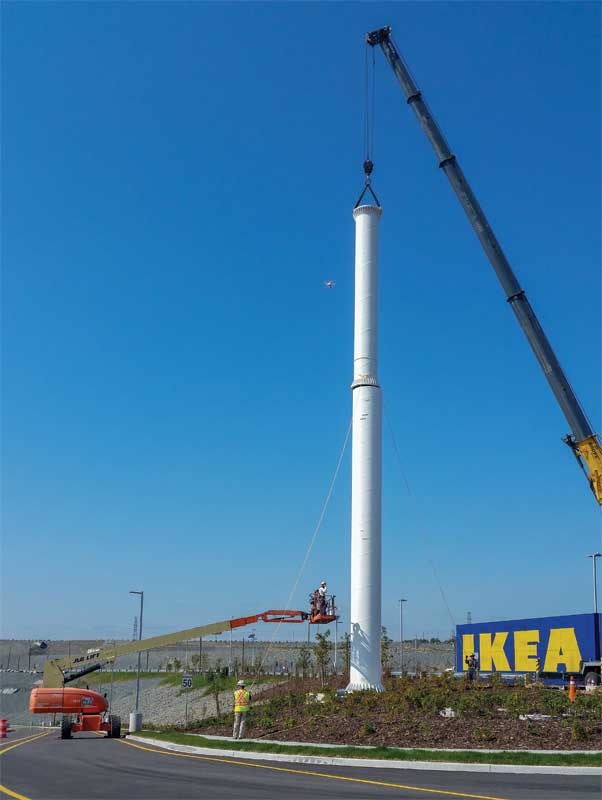 Two sections of the main pole are assembled.