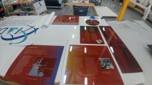 Along with 20 wooden slabs, the shop produced 21 acrylic prints backed with black-painted medium-density fibreboards (MDFs).