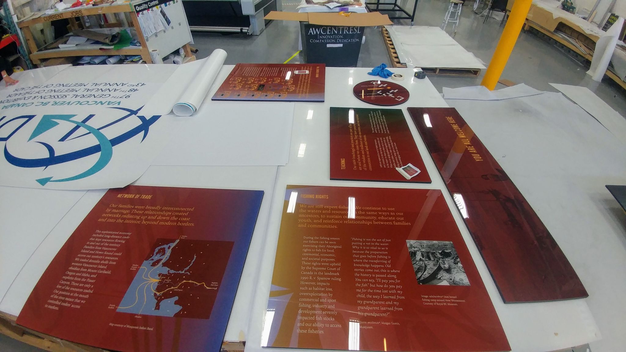 Along with 20 wooden slabs, the shop produced 21 acrylic prints backed with black-painted medium-density fibreboards (MDFs).