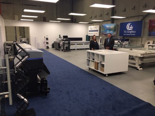 Photo courtesy TG Graphics TG Graphics is now divided into four solutions, each providing a mix of equipment and material to make it a turnkey solution: printing, dye sublimation, engraving, and computer numerical control (CNC).