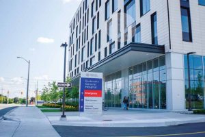 Primary vehicle directional pylons, composed of aluminum cladding and internal support structure, automotive grade paint, and reflective vinyl were installed outside the building. Primary vehicle directional pylons, composed of aluminum cladding and internal support structure, automotive grade paint, and reflective vinyl were installed outside the building.