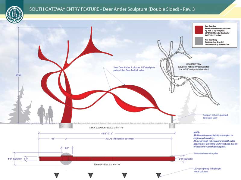 Deer antler sculpture creates unique gateway entry sign