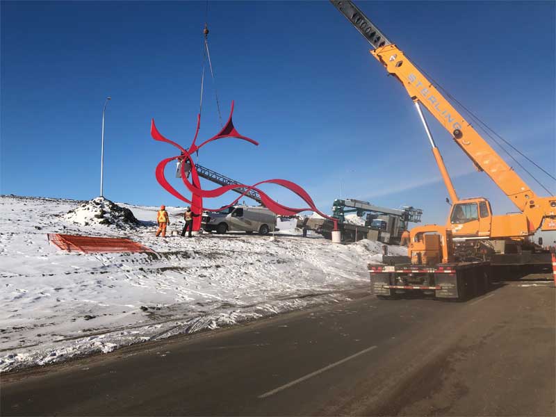 Deer antler sculpture creates unique gateway entry sign