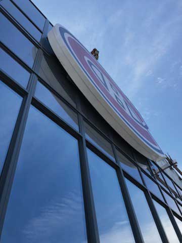 The custom-designed and fabricated interior Canadiens light fixture that compliments the exterior branding is installed. The custom-designed and fabricated interior Canadiens light fixture that compliments the exterior branding is installed.