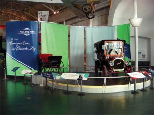 Photo courtesy PosterTech Group Lightweight hanging graphics create colourful backdrops for museum exhibits.