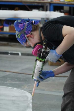 To ensure the greatest structural integrity, the fabricator built the hidden steel support underneath the face so the seams would be over a solid base and easier to sand and buff out. To ensure the greatest structural integrity, the fabricator built the hidden steel support underneath the face so the seams would be over a solid base and easier to sand and buff out.