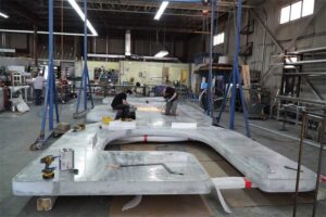 To ensure the greatest structural integrity, the fabricator built the hidden steel support underneath the face so the seams would be over a solid base and easier to sand and buff out. To ensure the greatest structural integrity, the fabricator built the hidden steel support underneath the face so the seams would be over a solid base and easier to sand and buff out.