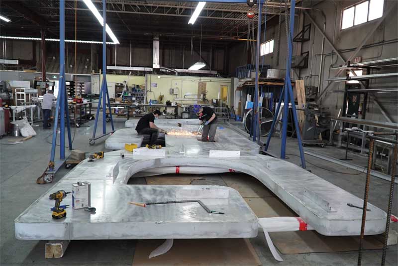 To ensure the greatest structural integrity, the fabricator built the hidden steel support underneath the face so the seams would be over a solid base and easier to sand and buff out. To ensure the greatest structural integrity, the fabricator built the hidden steel support underneath the face so the seams would be over a solid base and easier to sand and buff out.