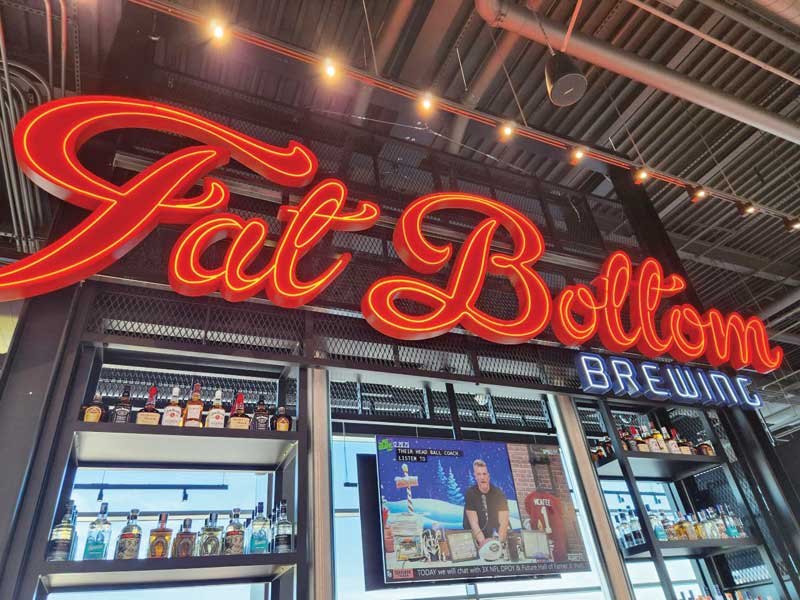 Marquee-style signage for Fat Bottom Brewing.