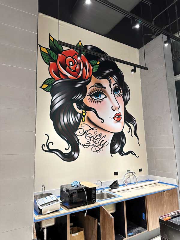 A wall mural inside Fat Bottom Brewing.