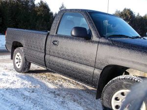 A black patterned truck.