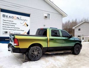 A green and yellow ombre truck.