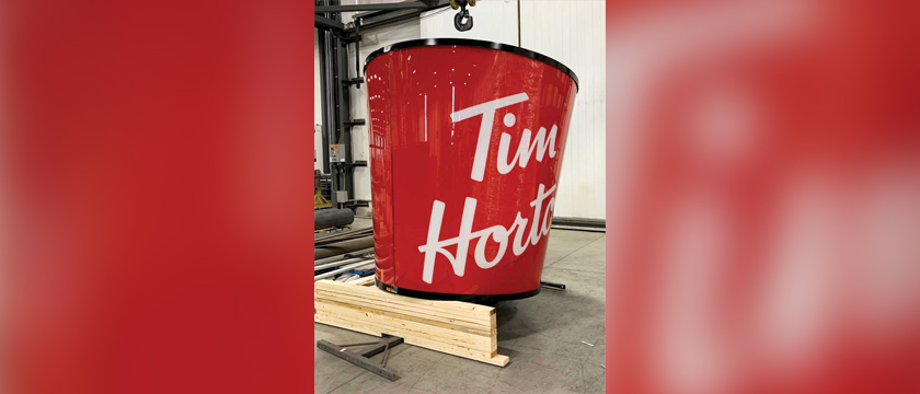 Conversion of a KFC bucket sign to a Tim Hortons coffee cup.