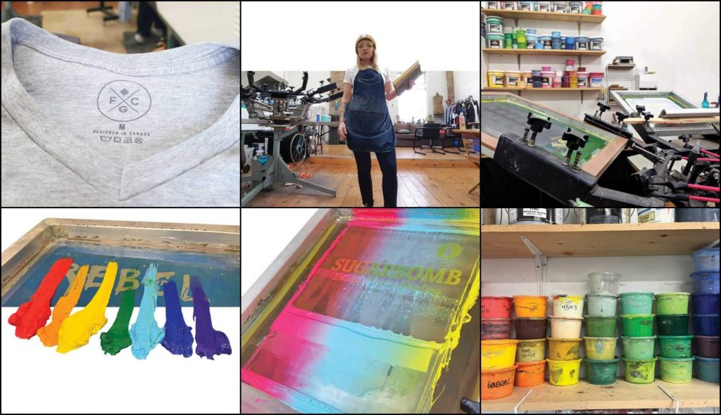 A collage of Sugarbomb Toronto's store, owner, and paints.