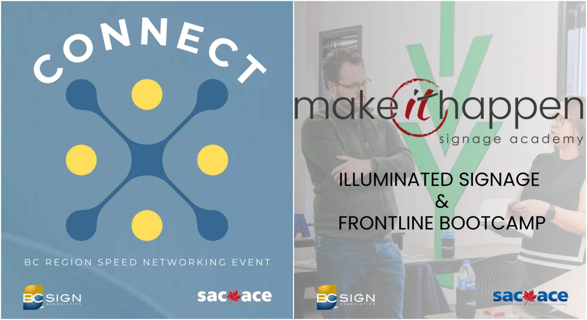 A collage of the logos for the Make It Happen bootcamp and Connect.