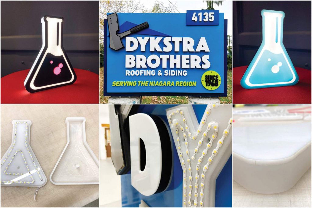 A collage of different acrylic channel letter shapes.