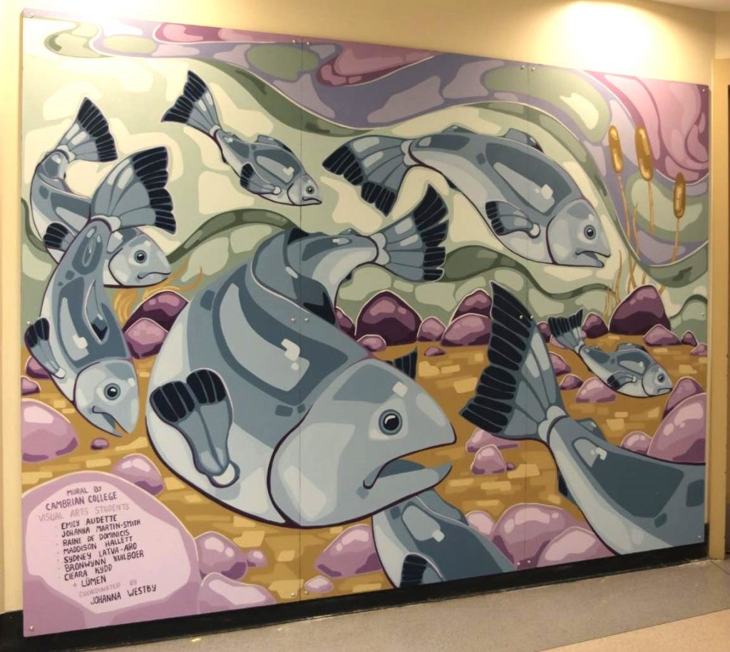 The mural on the wall. 