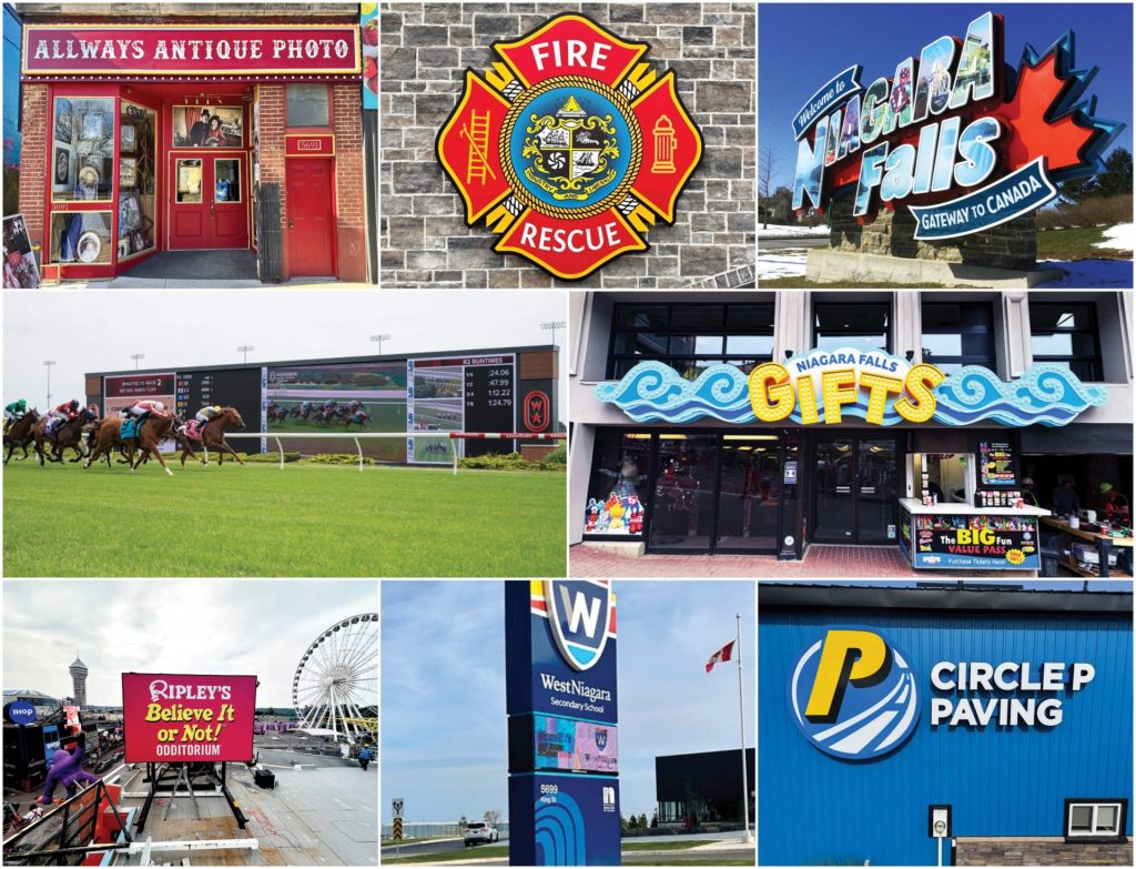 A collage of the different kind of signs made by Signature Sign & Image.