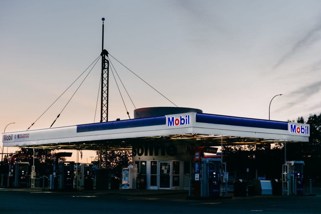 The Mobil Gas Bar sign.