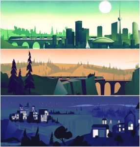 A collage of the various landscapes.