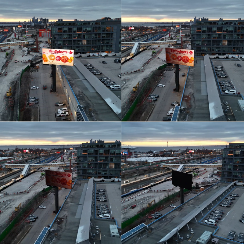 A collage of the OOH board transitioning.