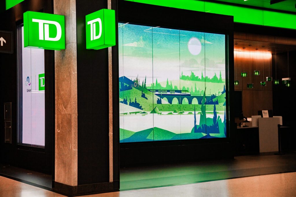 The digital display at TD Union Station.