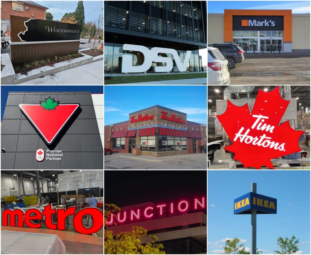 A collage of Steel Art Signs for different companies.