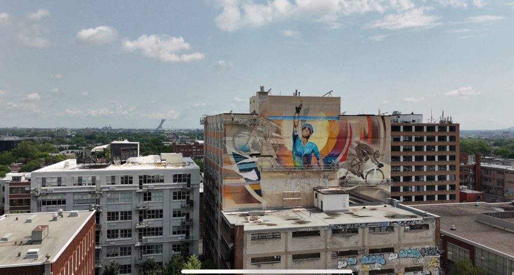 An aerial shot of the mural.