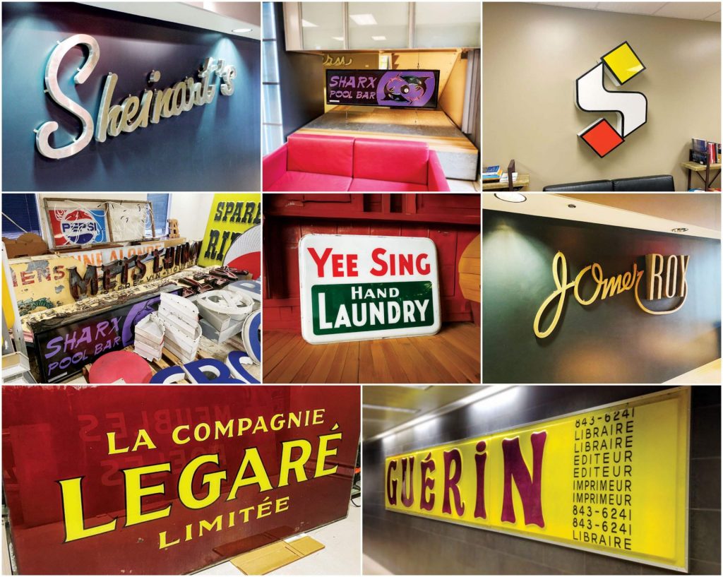 A collage of various signs preserved by the Montreal Signs Project.