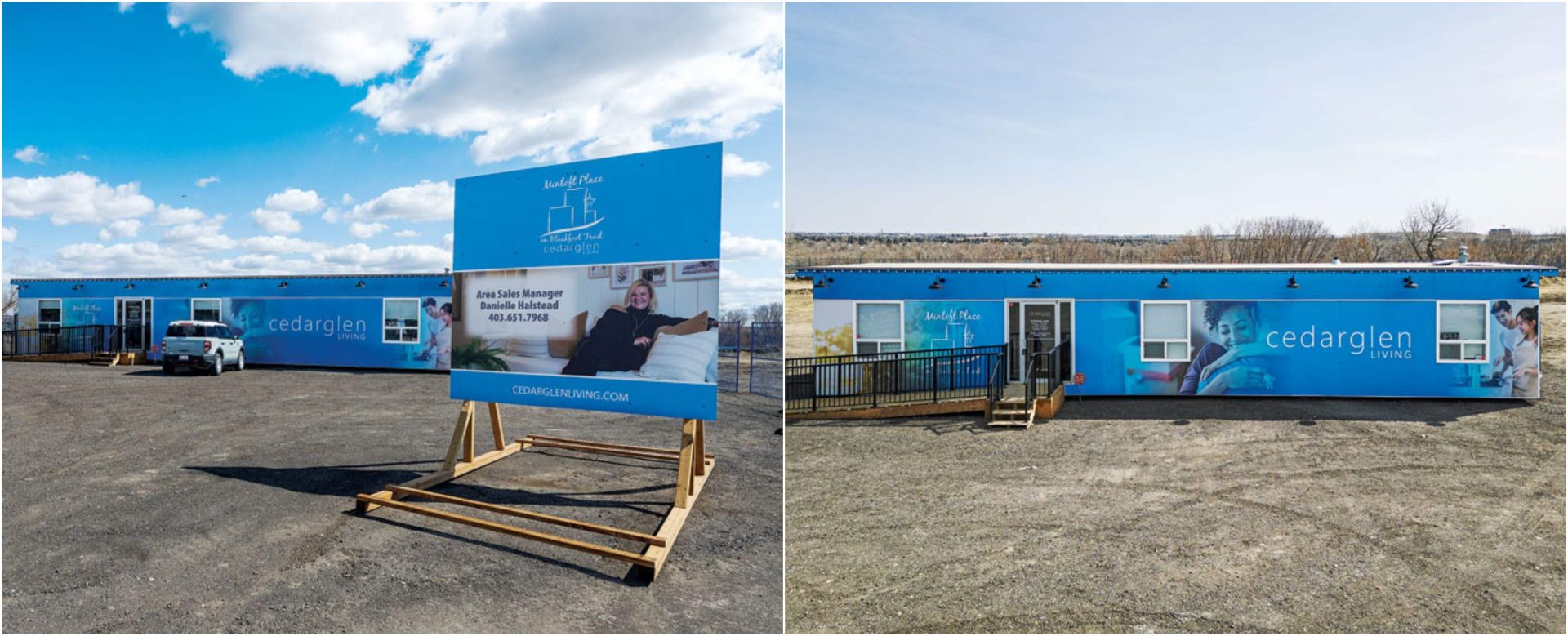A collage of the exterior signage including the trailer wrap.