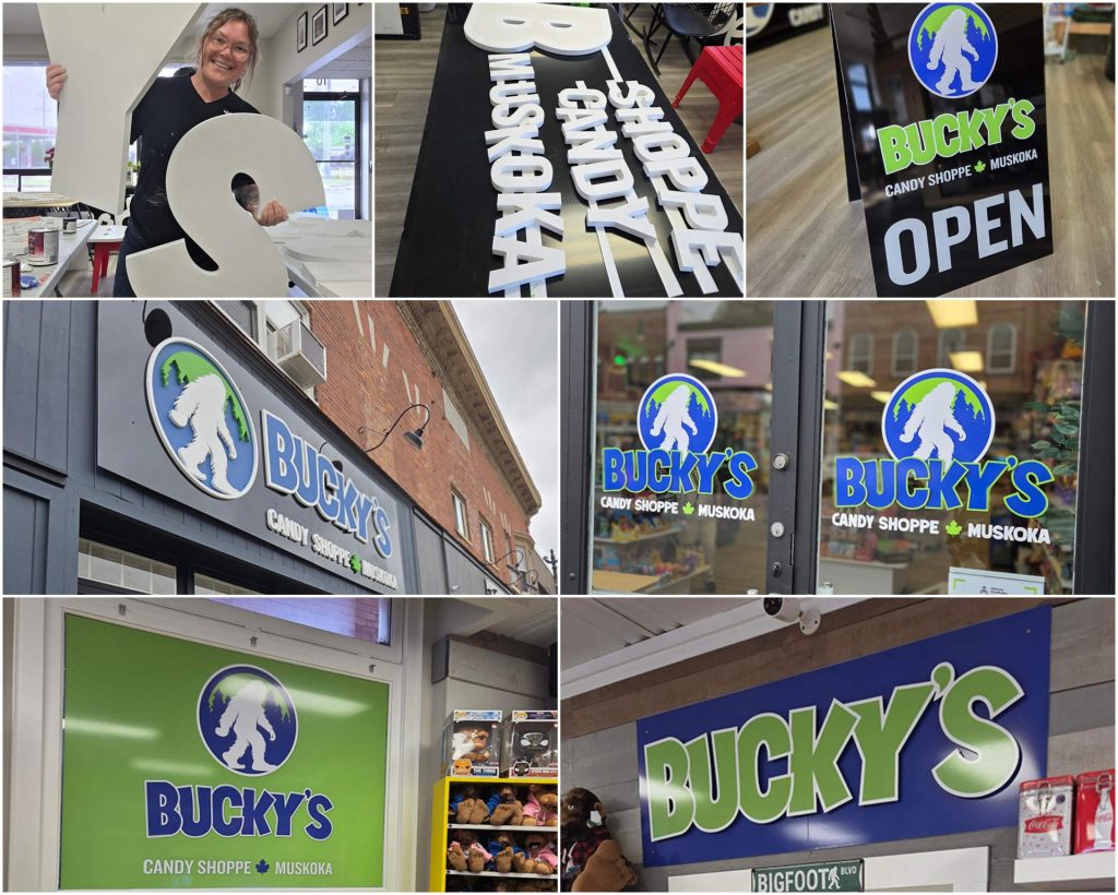 A collage of the BUCKY'S signs.