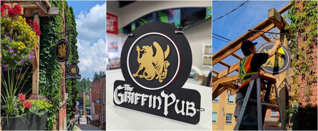 A collage of the Griffin's Pub signs.