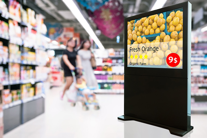 An in-store digital retail sign.