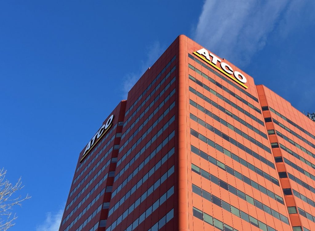 The ATCO building with the sign.