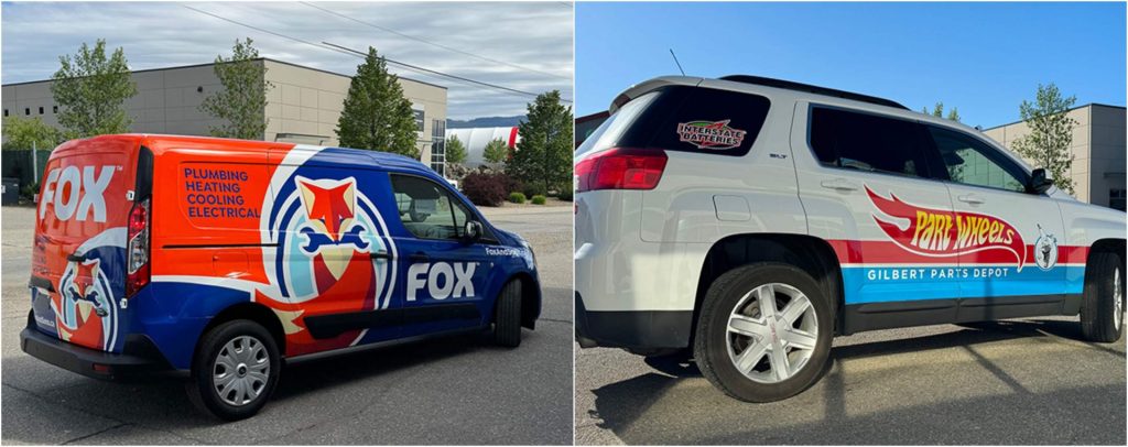 A collage of two vehicle wraps.
