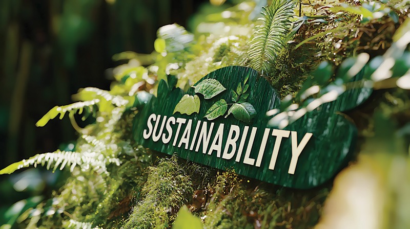"Sustainability" written on a green sign board.