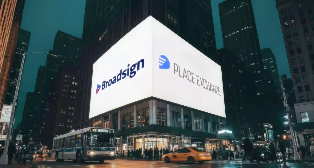 A billboard displaying both logos.