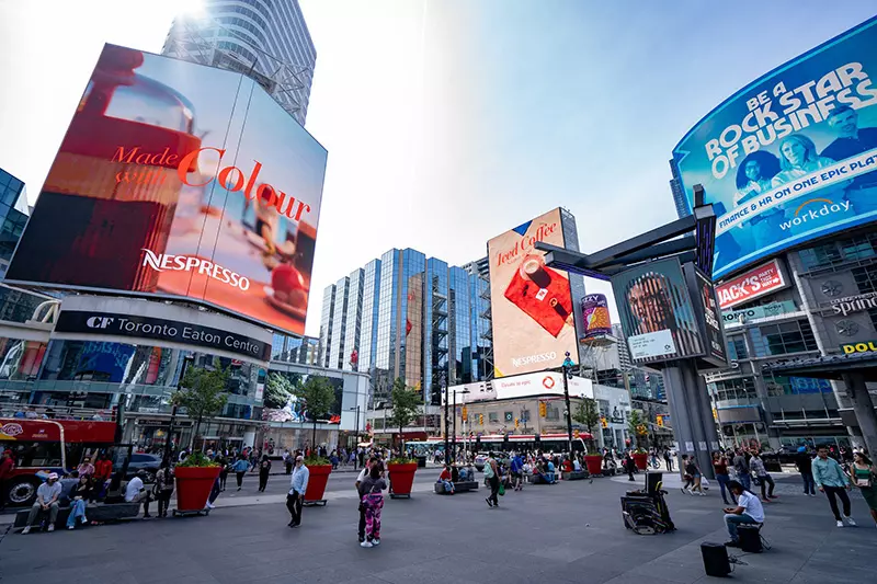 The billboards at Sanfoka Square in Toronto, Ont.